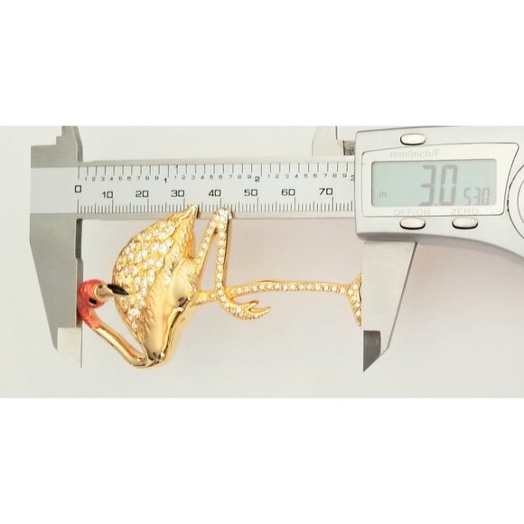 Swarovski Coral Color Enamel Clear Rhinestone Flamingo Brooch Pin M359 - Picture 9 of 10